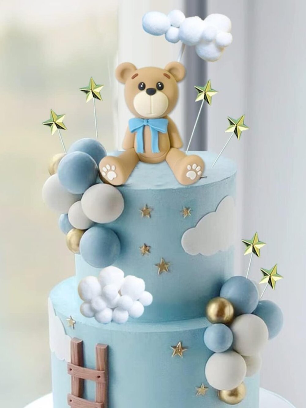 Bear Cake Toppers Bear Balls Cake Decorations with Stars Clouds Cake Toppers for